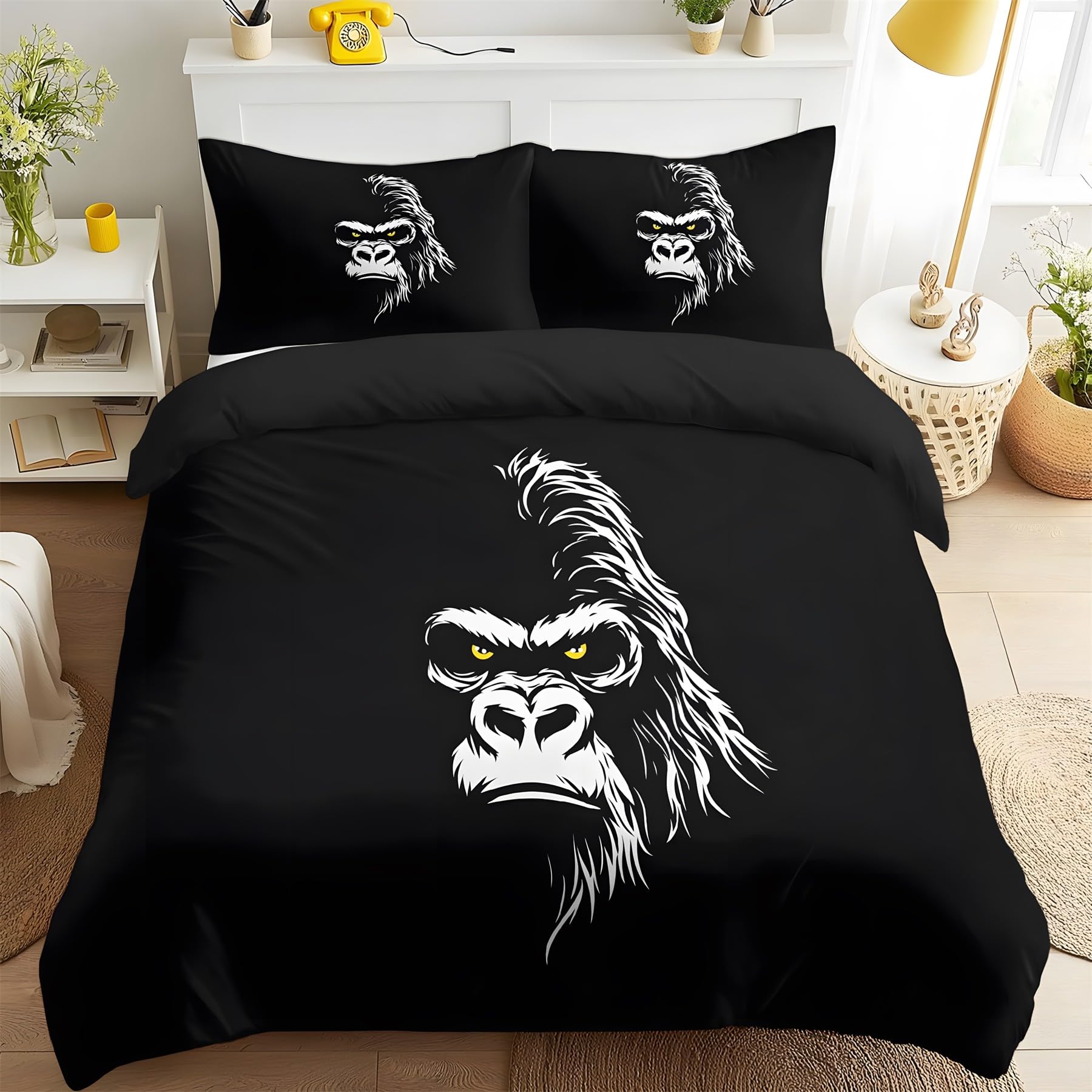Housse couette noir 200x200 lavable sans repassage pour lit double confortable
