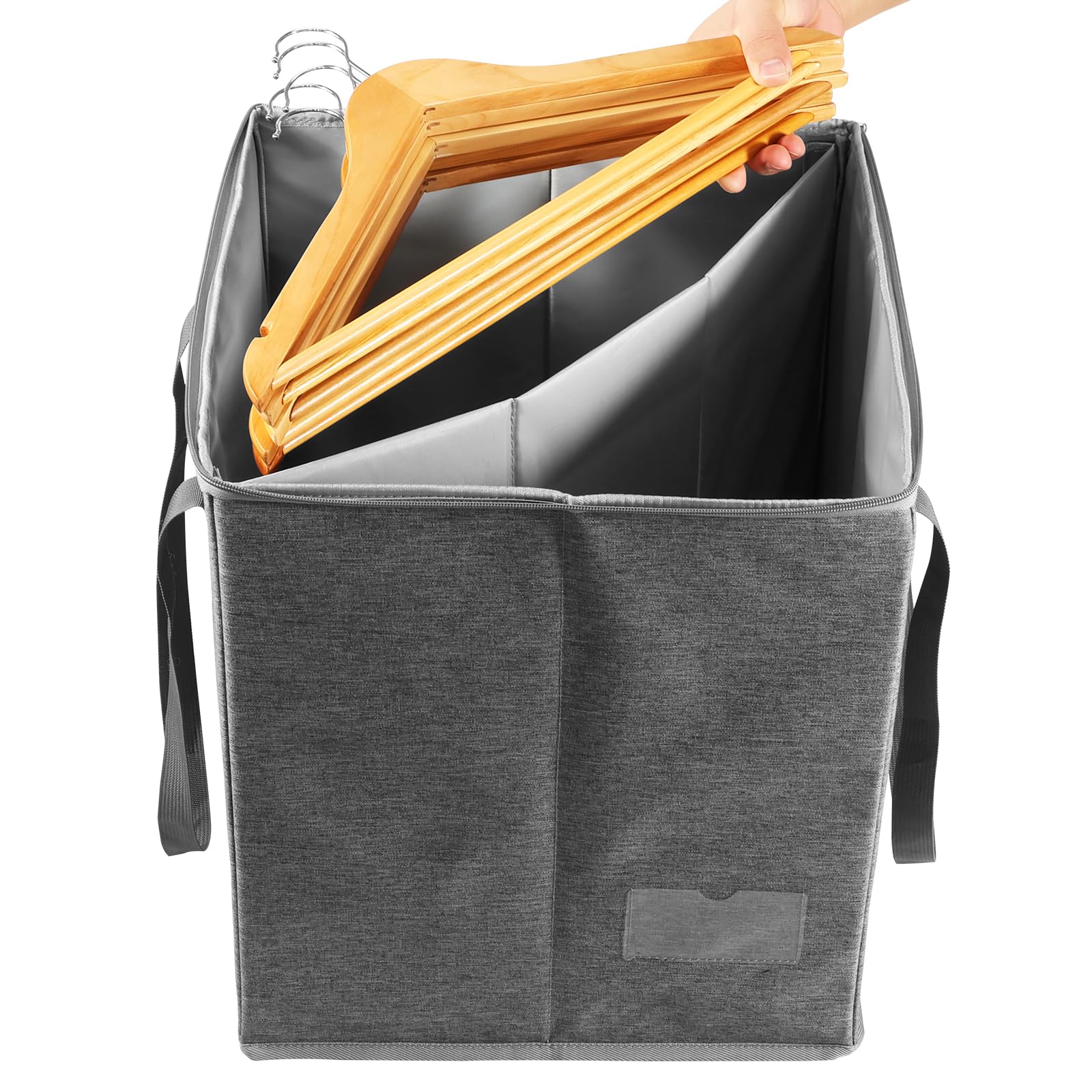Sutowe Grey Coat Hanger Bag With Handles & Lid,Foldable Space Saving Wardrobe Organizer Bag Triangle/Square Clothes Hanger Box Hangers Stacker Hamper For Closet Laundry