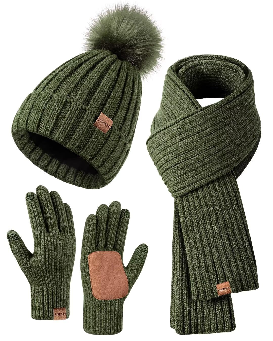 Winter Beanie Hat Scarf Gloves Set for Women, Womens Beanie with Pom Pom Long Scarf Neck Warmer Touchscreen Gloves 3 in 1 Set-image-30