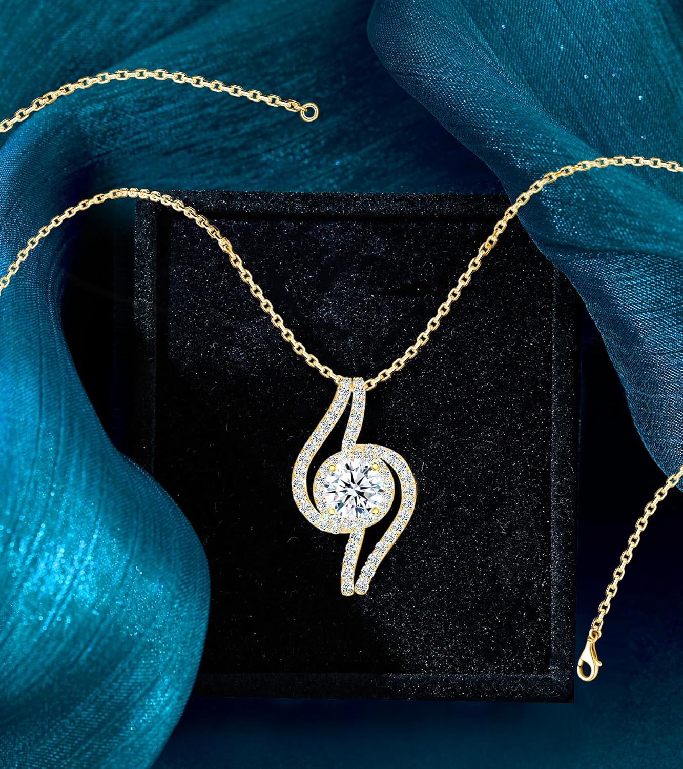 0.78 CT Round 0.55 CT Side Stones Brilliant Moissanite Diamond Pendant Necklace | S925 Sterling Silver Jewelry | Gold-Plated 18k Yellow | 18" Chain | Birthday Christmas Gift for Women Mom Girlfrend - Image 6