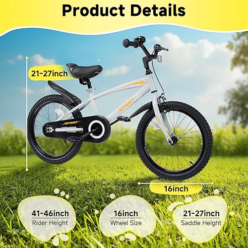 Miniatura 2 de BODIOO Bicicleta para niños y niñas de 16 pulgadas, bicicleta infantil con pata de cabra, ruedas de entrenamiento, marco resistente, asiento