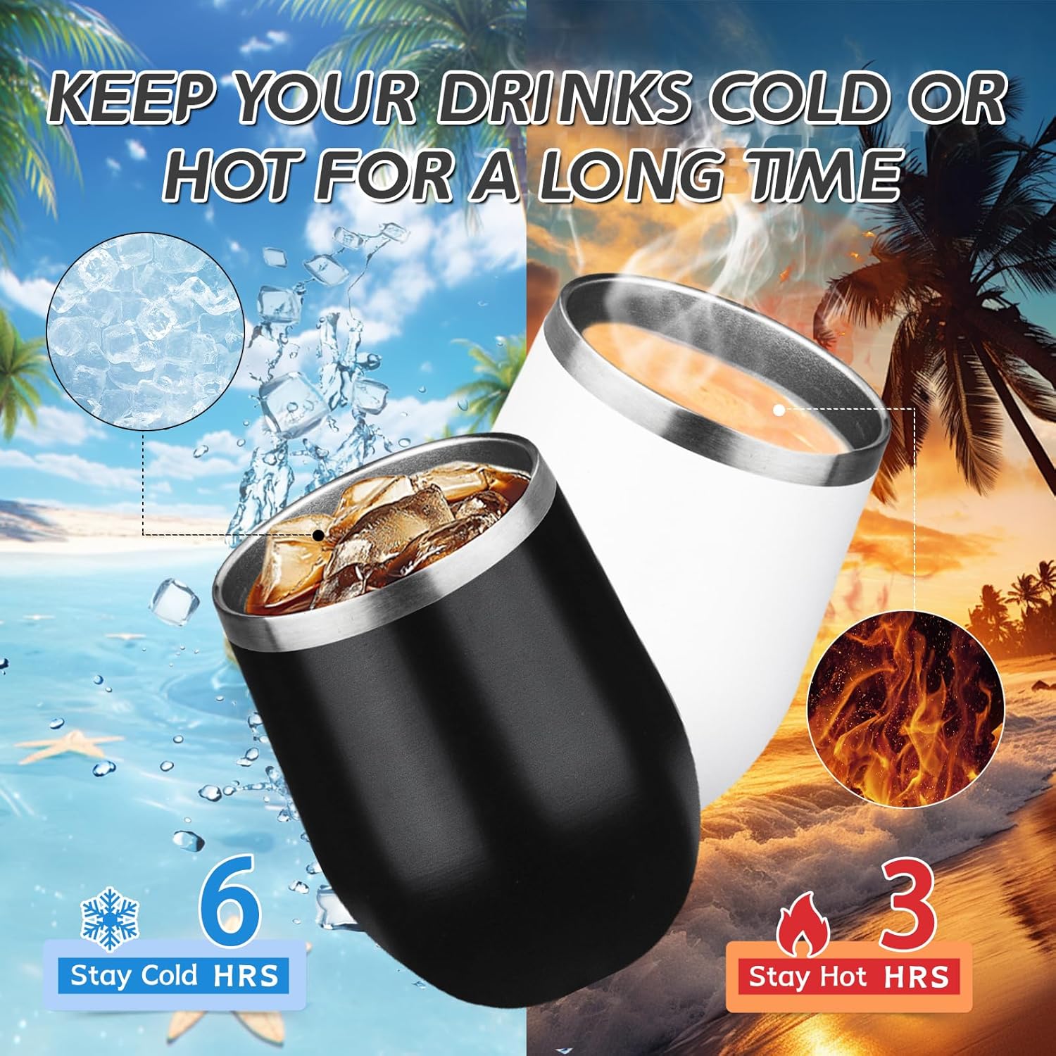 12oz Stemless Wine Tumbler with Lid Double Wall Insulated Wine Cup Stainless Steel Glasses Tumbler with Straw Insulated cocktail Tumbler Coffee Mug for Hot and Cold Beverages (Multicolor-7,4Pack) - Image 4