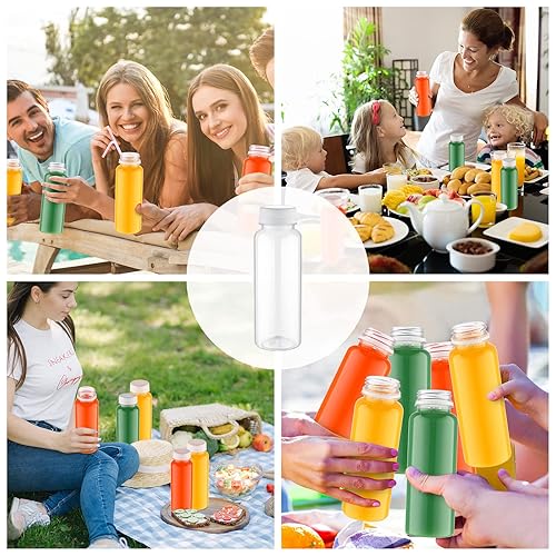 Miniatura 5 de Paquete de 200 botellas de plástico para jugos con tapas, recipientes transparentes reutilizables para bebidas con tapas, botellas vacías de PET a