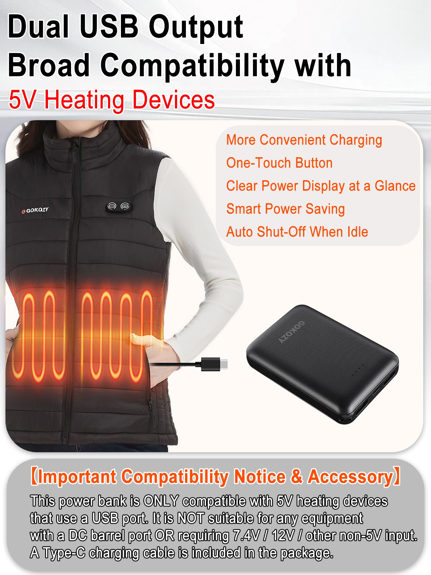 PowerBank 10 000 mAh avec port de charge CC pour veste chauffante