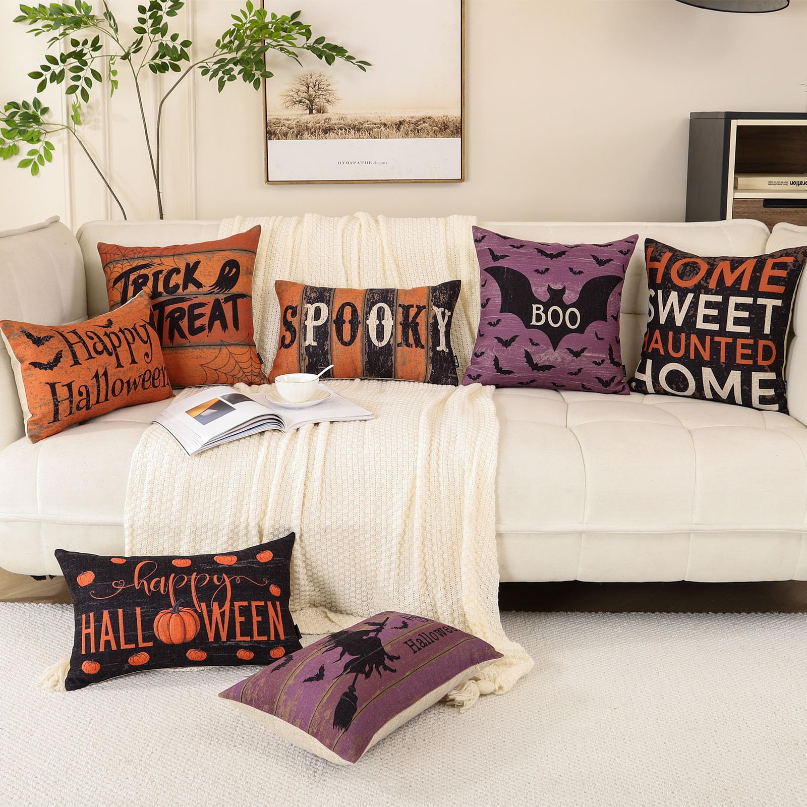 Fall Pillow Covers 16x16 Inch - Pumpkin & Bonfire Flannel Linen, Farmhouse Decor, Throw Cushion Cover For Sofa Bedroom - View #3