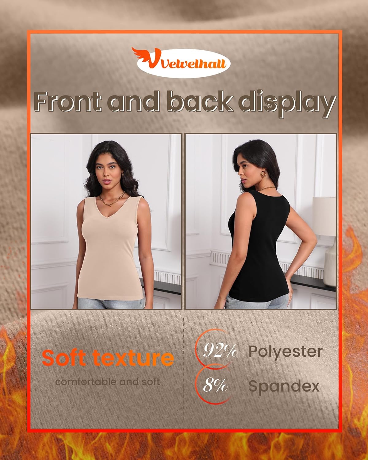 4 Pack Women's Thermal Tank Tops, V Neck Fleece Lined Underwear Top Sleeveless Warm Cami Base Layer Vest - Image 6