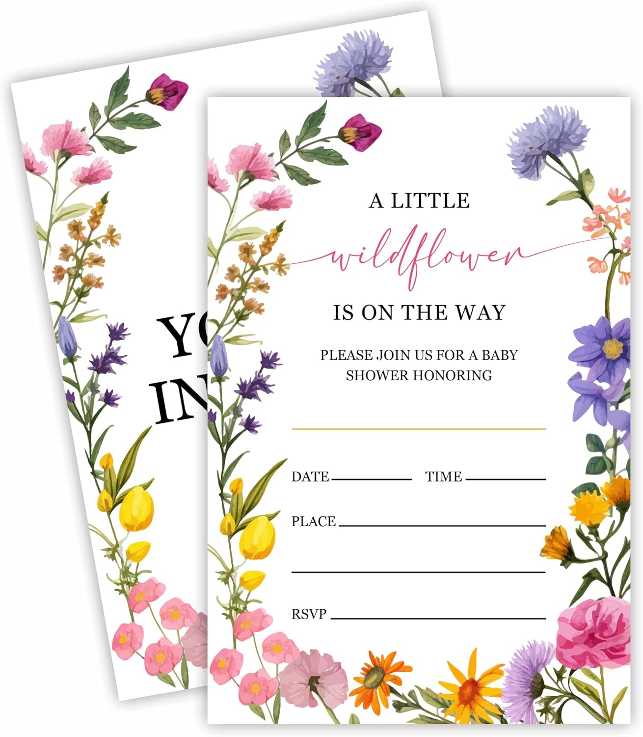 25 Baby Shower Invitation Cards, A Little Wildflower Is On The Way, Floral Baby Shower Invites With Envelopes, Gender Reveal, Baby Announcement Party Favor & Supplies (A01)