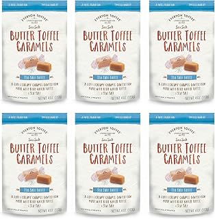 Everton Toffee Butter Toffee Caramels, Sea Salt Flavor (4 oz. bag, 6-pack). Gourmet, Artisan Soft and Creamy Toffee Caramels, Small Batch Crafted Carmel Candy Treats