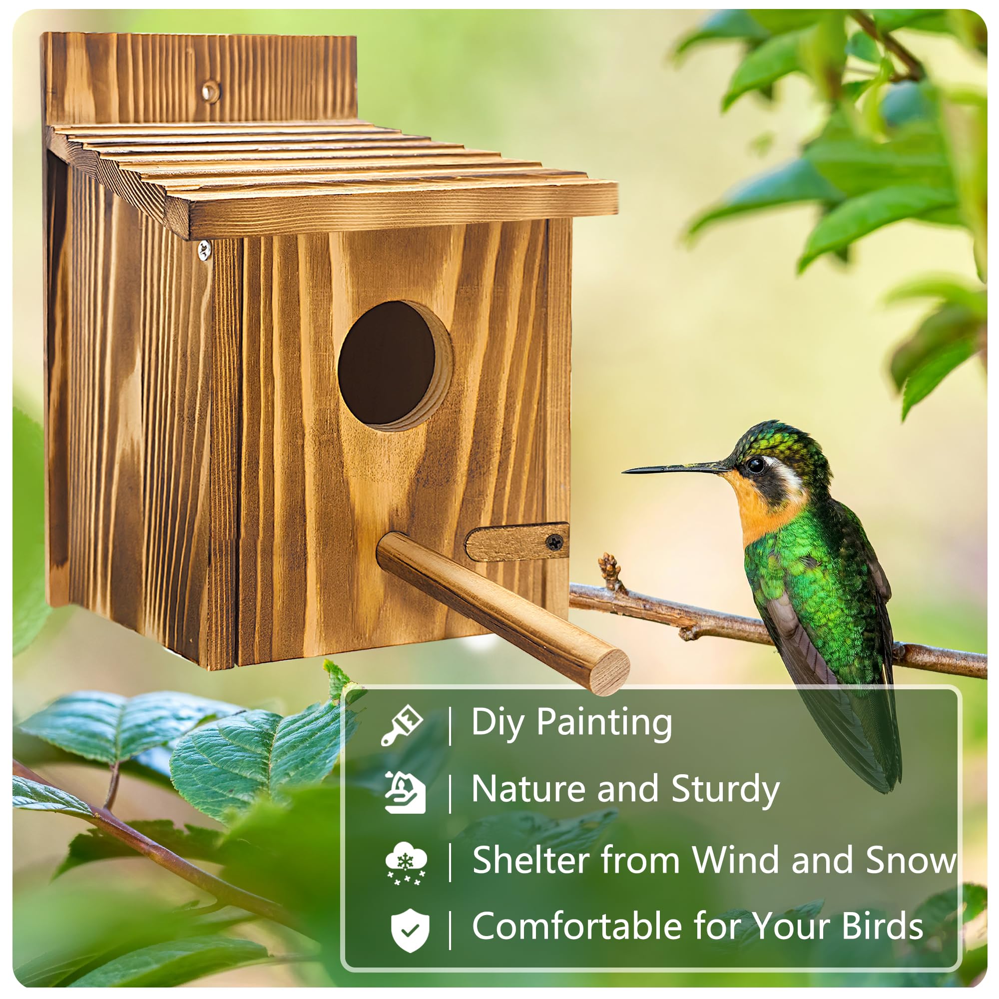 Casas de pájaros para exteriores, casa de pájaros de madera con percha desmontable, casas de pájaros azules de pinzón para colgar en el exterior para ver cabañas de campo