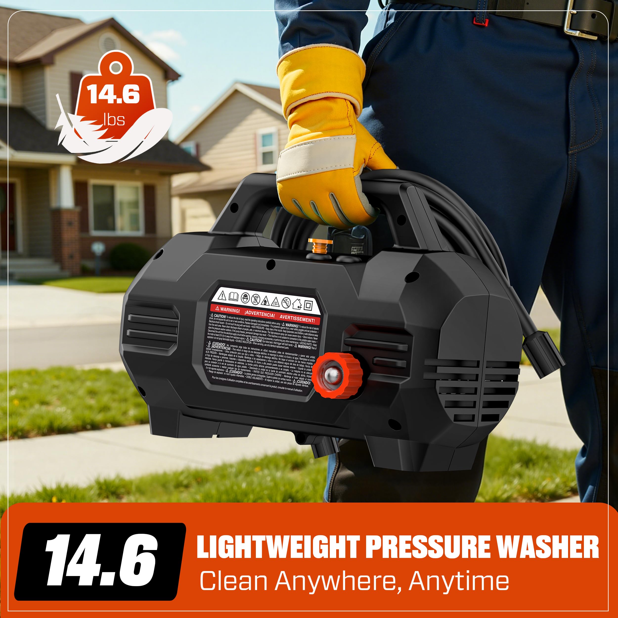 SENIX Lavadora a presión eléctrica de 13 amperios, 1700 PSI, 1.2 GPM, compacta con cañón de espuma, pistola de pulverización, manguera de 20 pies, boquilla turbo y boquillas de pulverización de 15°
