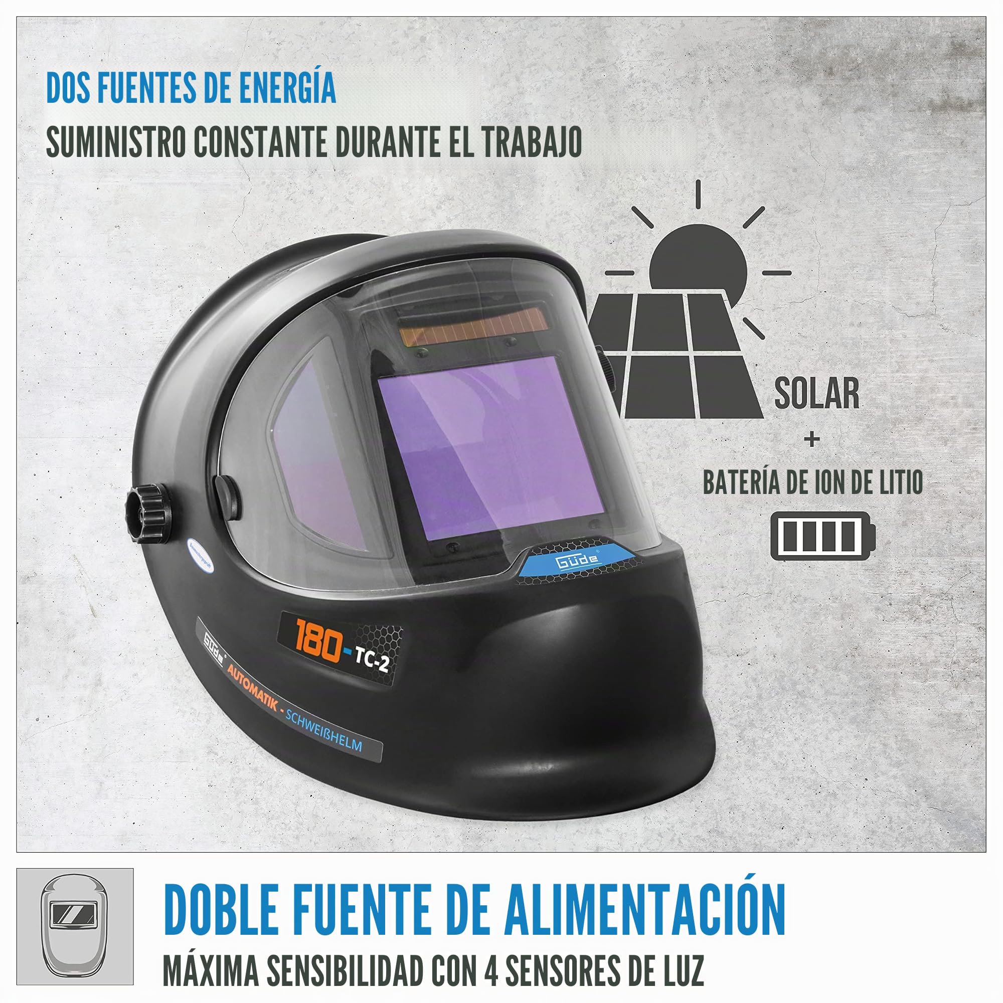 Güde GSH 180-TC-2 - Casco de soldadura automático, color negro