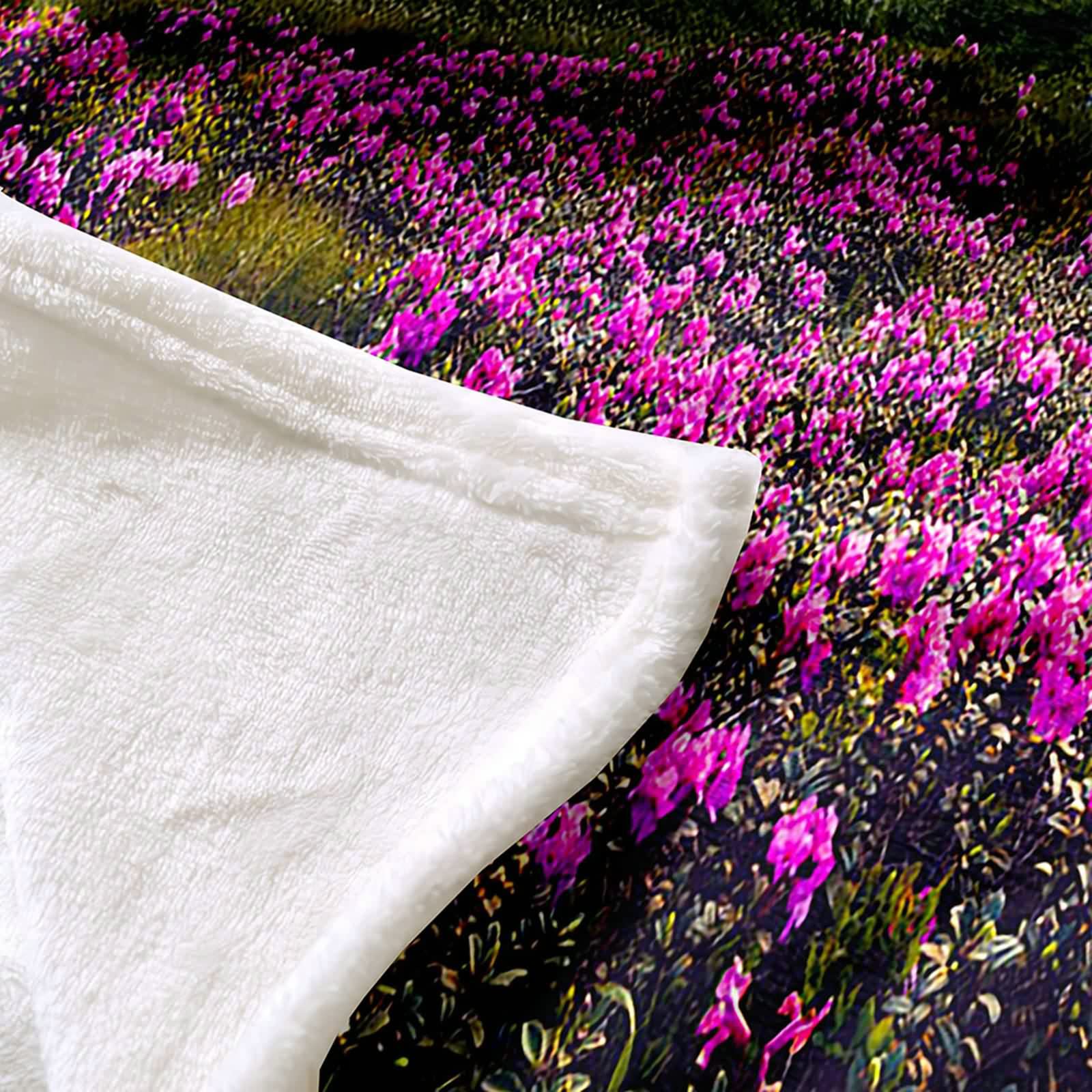 Aeici Couverture Polaire, Couverture Imprimée Enfant Couverture 180x200 cm Montagne Fleurie Coucher de Soleil Couverture de Canapé Cadeau pour Adultes et Enfants