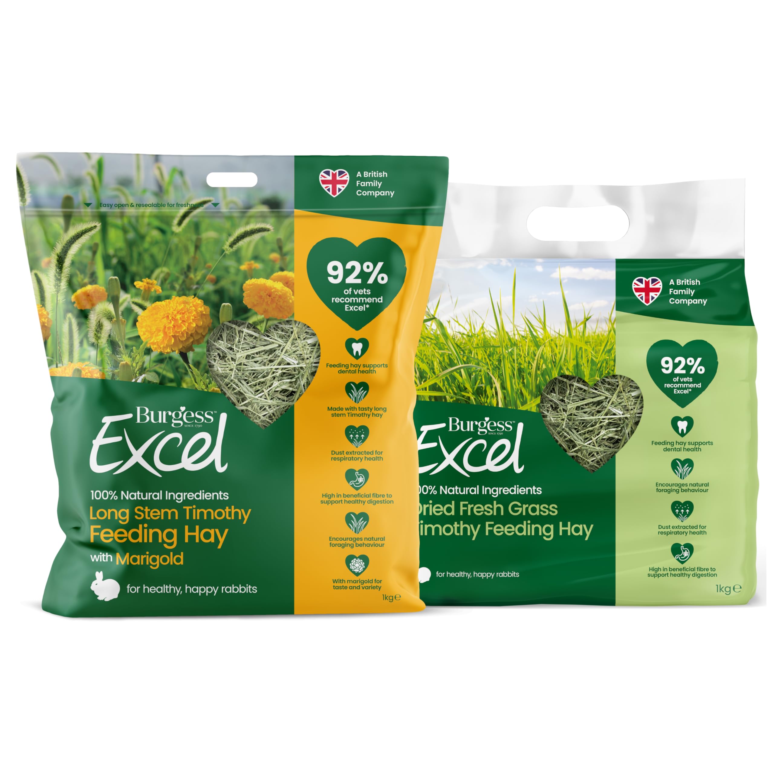 Burgess Excel Mixed Feeding Hay With Marigold Value Bundle, 2KG – Dried Fresh Grass and Long Stem Feeding Hay With Marigold for Rabbits – Dust Extracted Timothy Hay