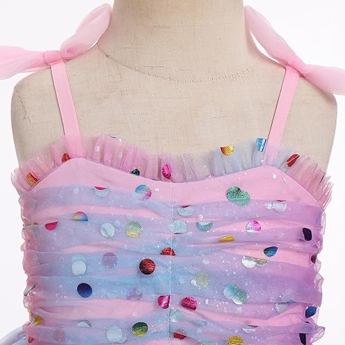 Miniatura 5 de IMEKIS Toddler Baby Girls Birthday Dress Rainbow Confetti Dots Tiered Tulle Dress Cake Smash Photo Shoot Outfit 1-6T