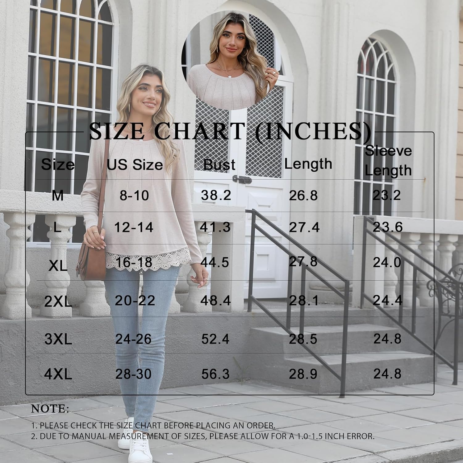 Netsmile Women's Tops Fall Long Sleeve Tunics Loose Dressy Casual Shirts Lace Hem Crewneck Pleated Sweatshirt for Leggings - Image 4