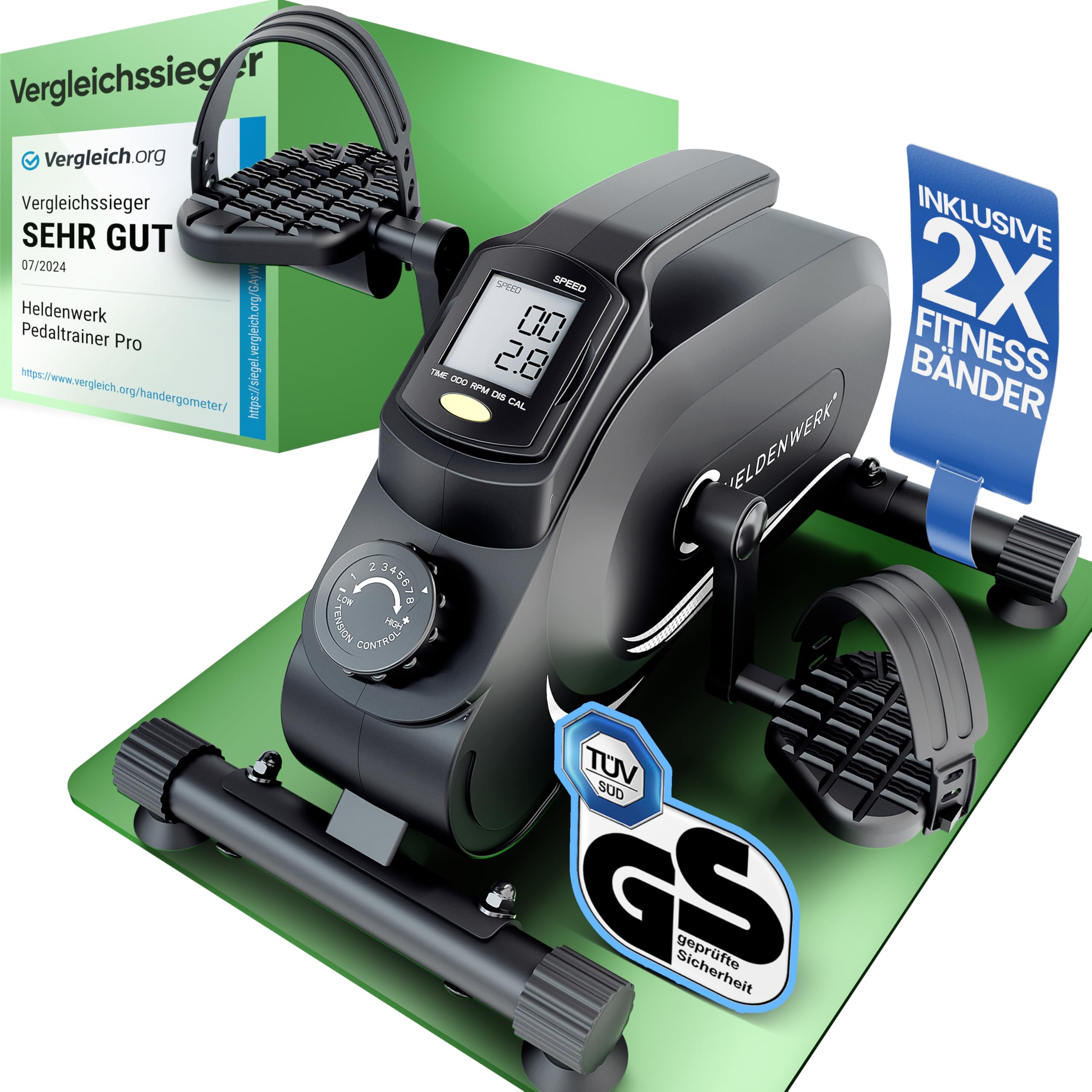 HELDENWERK Pedaltrainer PRO Set - TÜV/GS geprüft | Vergleichssieger | extra leise & gelenkschonend inkl. Befestigungsband - Arm- und Beintrainer für Zuhause - Senioren Pedal-Trainer, Heimtrainer