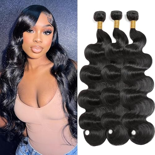 Human Hair Bundles Body Wave Bundles Human Hair 18 20 22 Inch 3 Bundles Human Hair 12A Grade 100% Unprocessed Brazilian Virgin Hair Natural Black