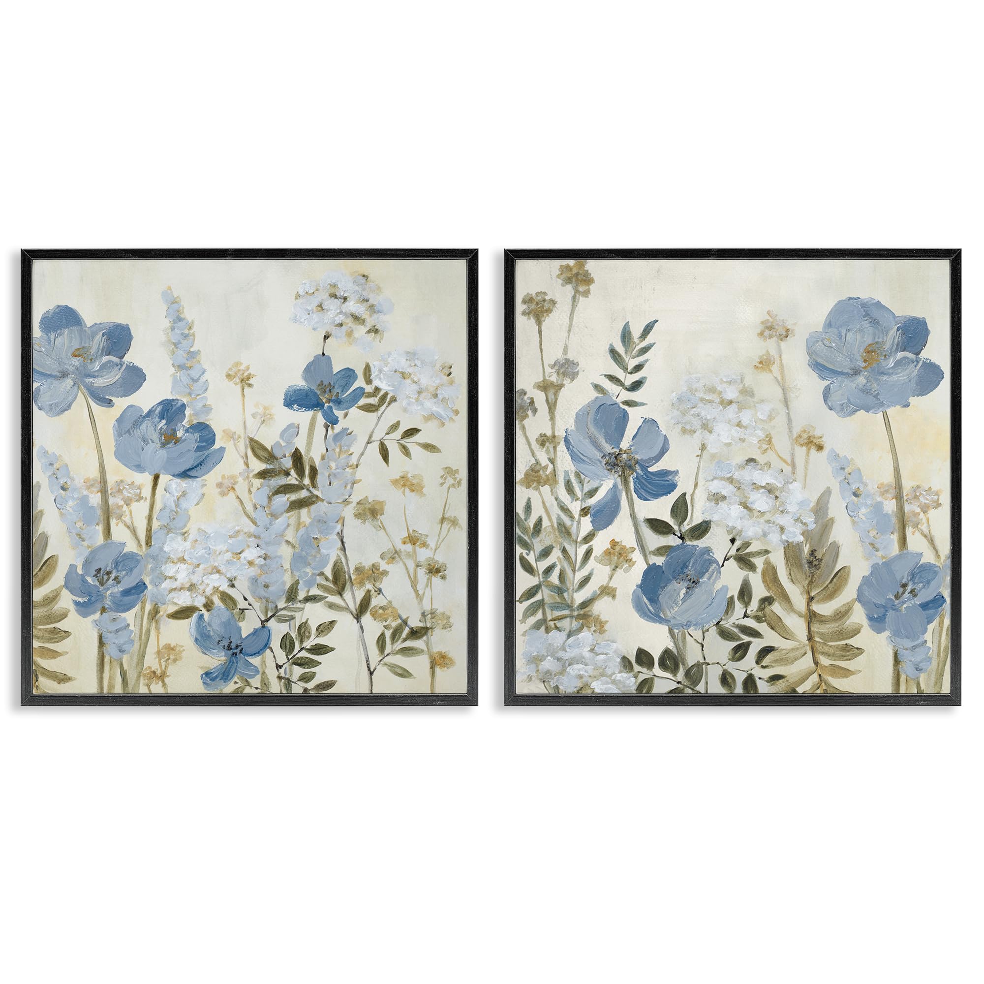 'Blue Peaceful Garden'| 2pc Framed Giclee Art Set 2