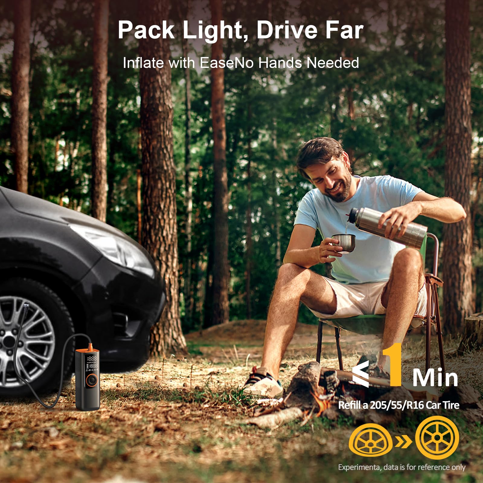 Gonfleur pneus compresseur d'air Portable - 150 PSI sans Fil, Batterie 7800mAh & Double Alimentation 12V DC, gonflage Rapide 25L/Min, arrêt Automatique, lumière LED. pour Voiture, vélo, Moto, Ballons