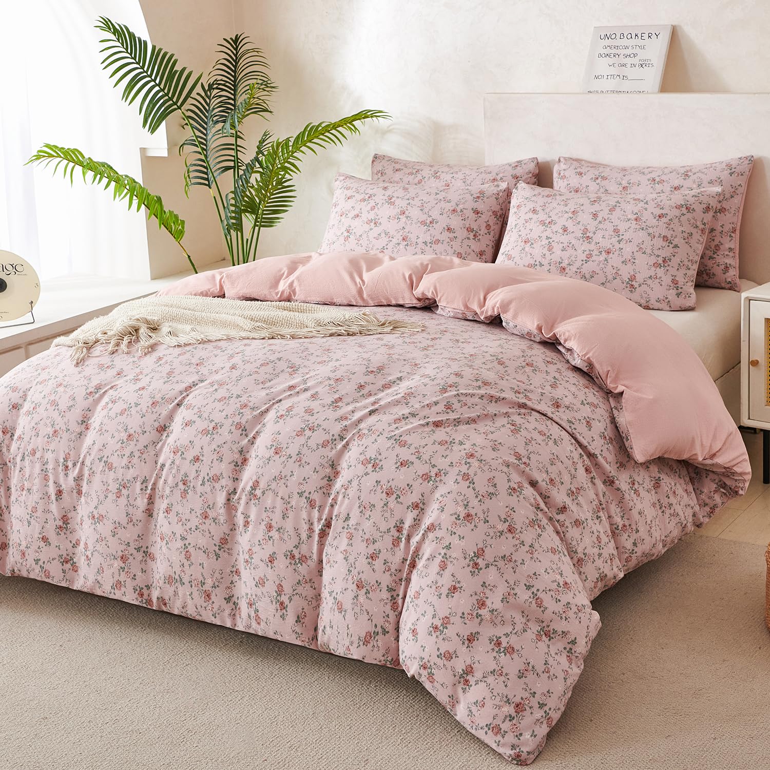 Parure de lit 3 pièces Douce et légère pour Grand lit, Motif Floral botanique pour Toutes Les Saisons, 1 Couette et 2 taies d'oreiller