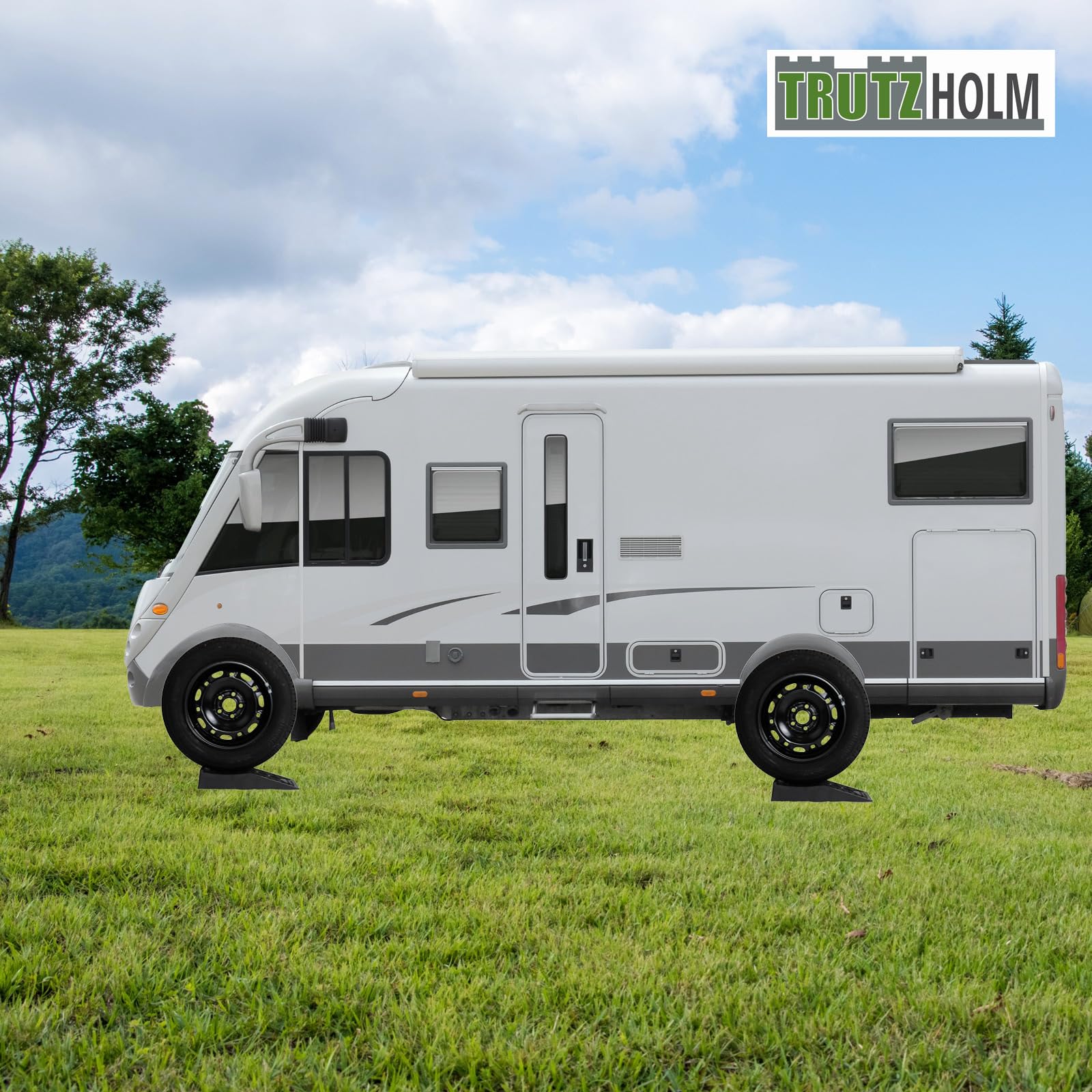 TRUTZHOLM 2 x Auffahrkeil Stufenkeil Ausgleichskeil mit Überfahrstopper 42 x 23 x 8 cm Kunststoff hochbelastbar 5 t Tragkrfat für Wohnmobil Camper PKW SUV rutschfester Keil