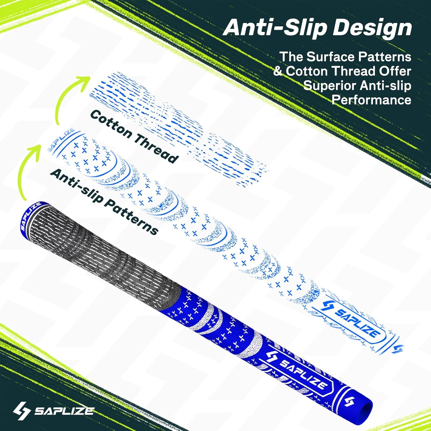 SAPLIZE Cross Cord Golf Grips Set of 13 Grips with Tape or Full Regripping Kit, Std/Mid/Jumbo, Low Taper Design, Multi-compound Hybrid, Anti-Slip Golf Club Grips, CL03 Series