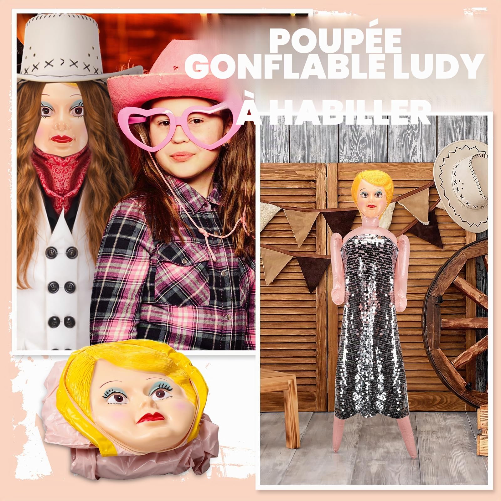 Liliful Poupée Gonflable de 150 cm pour Enterrement de Vie de Jeune Fille, Accessoires de fête d'halloween, décoration de poupée Judy