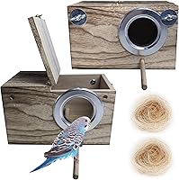 Vista 8 de Hamiledyi 2 cajas de anidación de periquitos, casa de pájaros, nido de pájaros, caja de cría de madera, caja de apareamiento de loros para loros