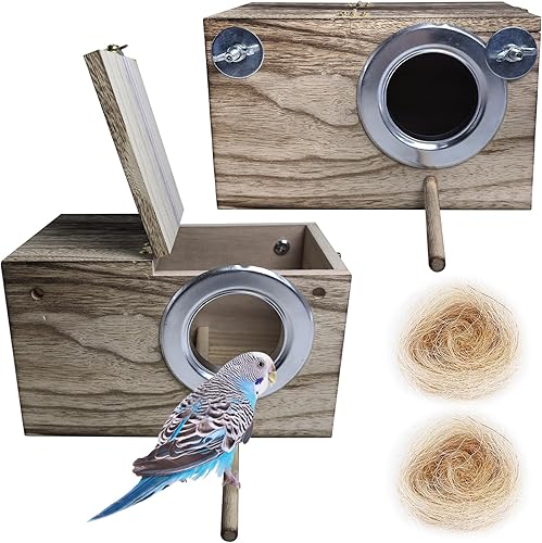 Miniatura 8 de Hamiledyi 2 cajas de anidación de periquitos, casa de pájaros, nido de pájaros, caja de cría de madera, caja de apareamiento de loros para loros,