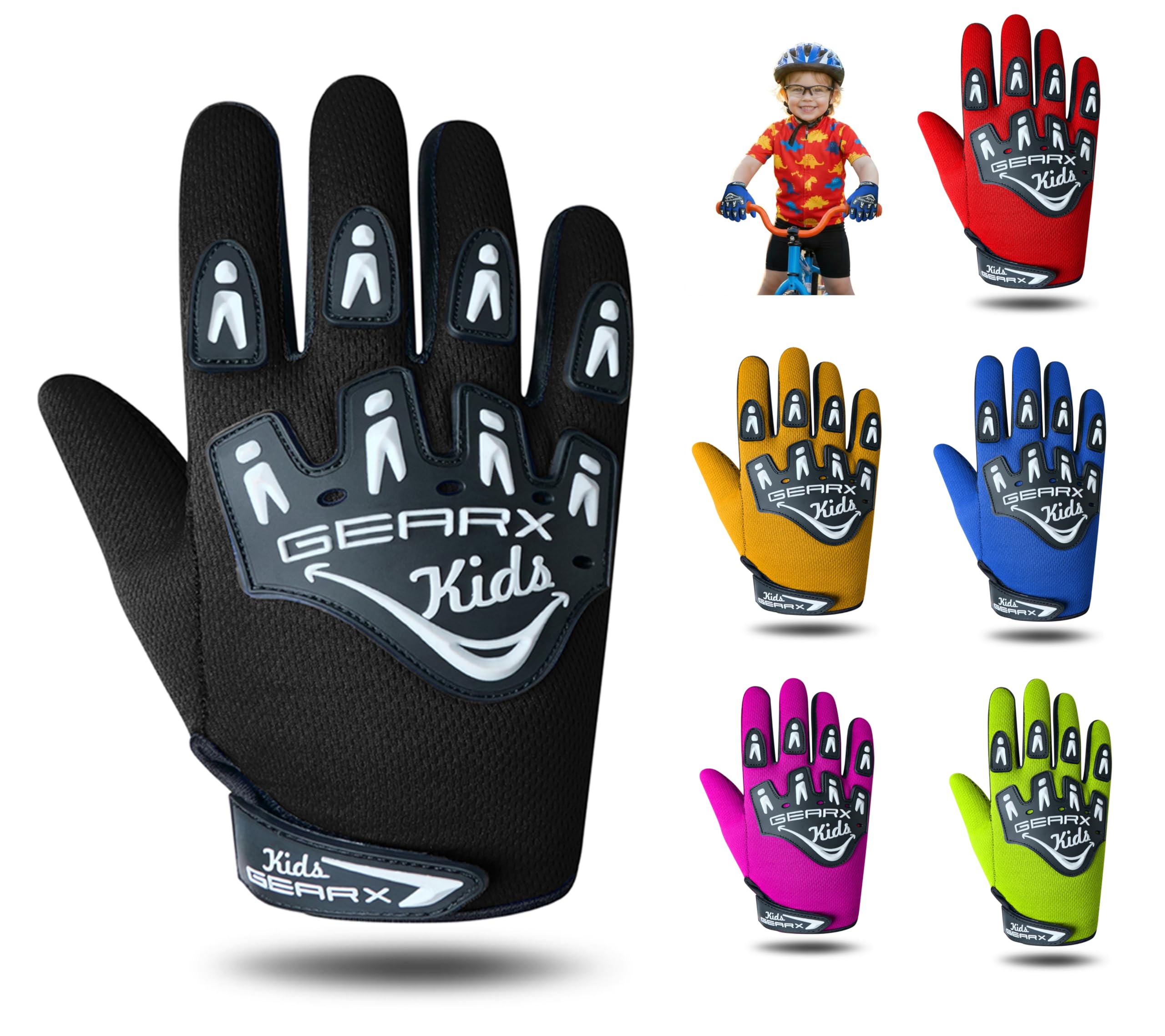 GearX Guantes de Ciclismo para niños, BMX, Bicicleta de montaña, Motocross, Enduro, Paintball, ATV, Quad, Karting, Deportes y Senderismo — view 6