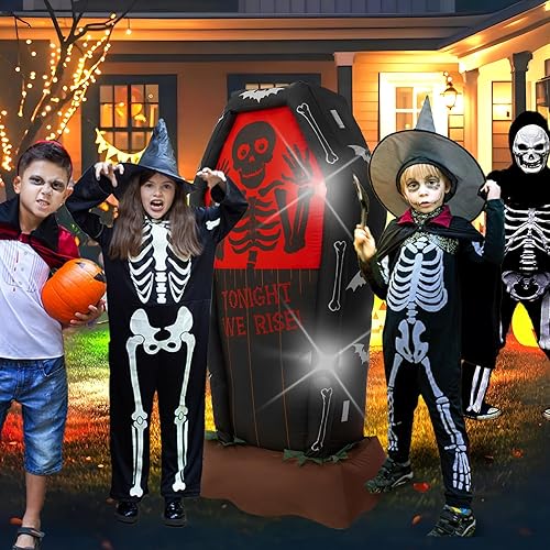 Miniatura 2 de Ataúd inflable de Halloween con luces LED para exteriores, patios, jardines, terrazas y fiestas, 5 pies
