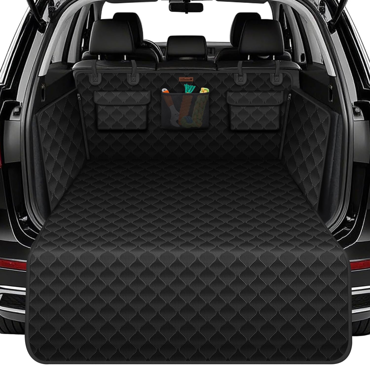 Alfheim Car Boot Liner Protector for Dog, Waterproof Nonslip Washable Extended Large Dog Car Trunk Cover with Side Bumper Protector, Universal for Car Trucks SUV