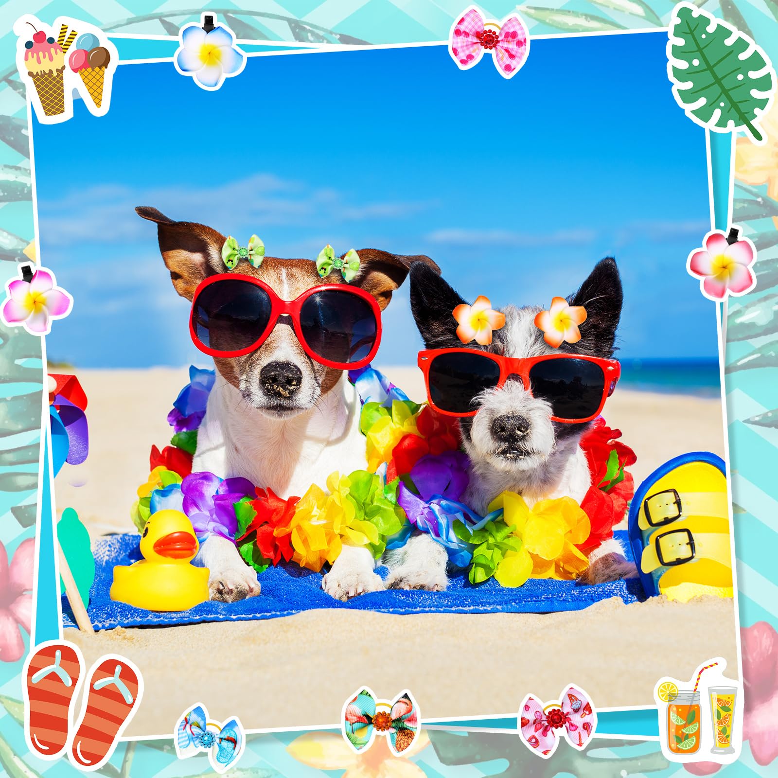 Piklodo 100Pcs Spring Summer Dog Bows and Dog Hair Clips Dog Hair Bows with Rubber Bands Flower Puppy Bow Floral Pet Hair Barrettes Dog Grooming Bows for Small Medium Large Dog Puppy Hair Accessories