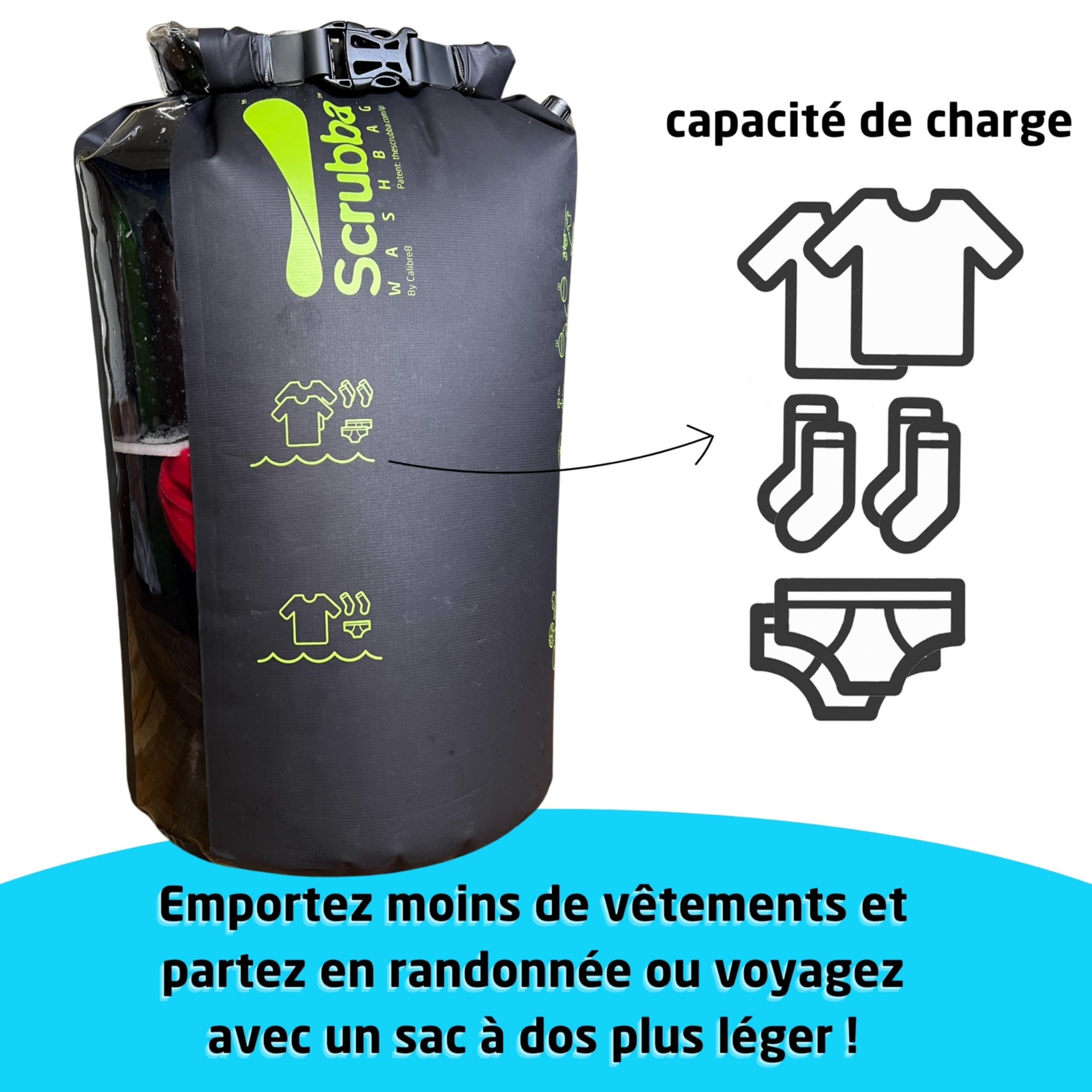 Scrubba Sac Lave-Linge Portatif 2.0 - Sac Étanche pour Voyage, Camping, Randonnée
