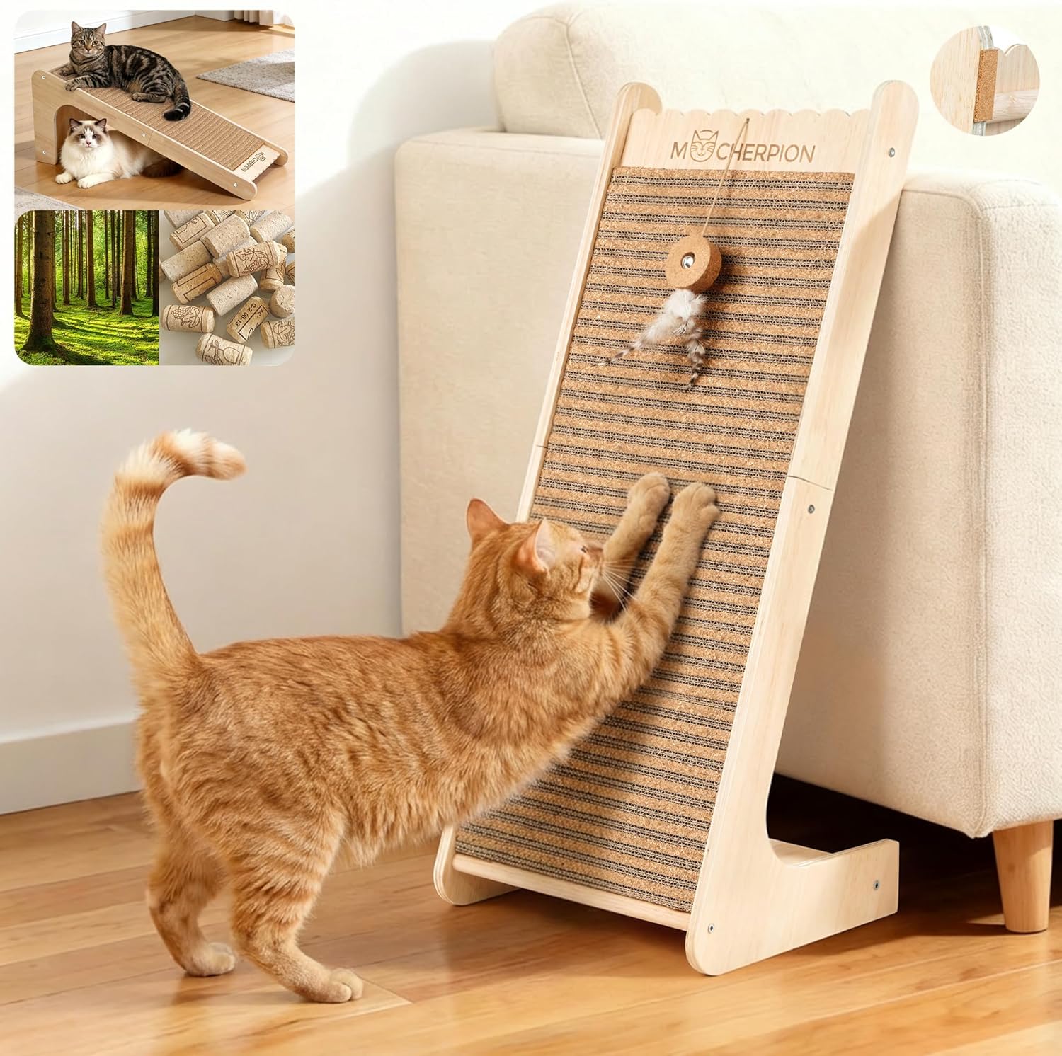Natural Cork cat Scratching Post-Cat Scratching Pad-cat beds for Indoor Cats-Scratching Board Toy-cat ramp-cat Scratch Cardboard,Easy Replace-Eco-Friendly Sustainable-cat Gifts