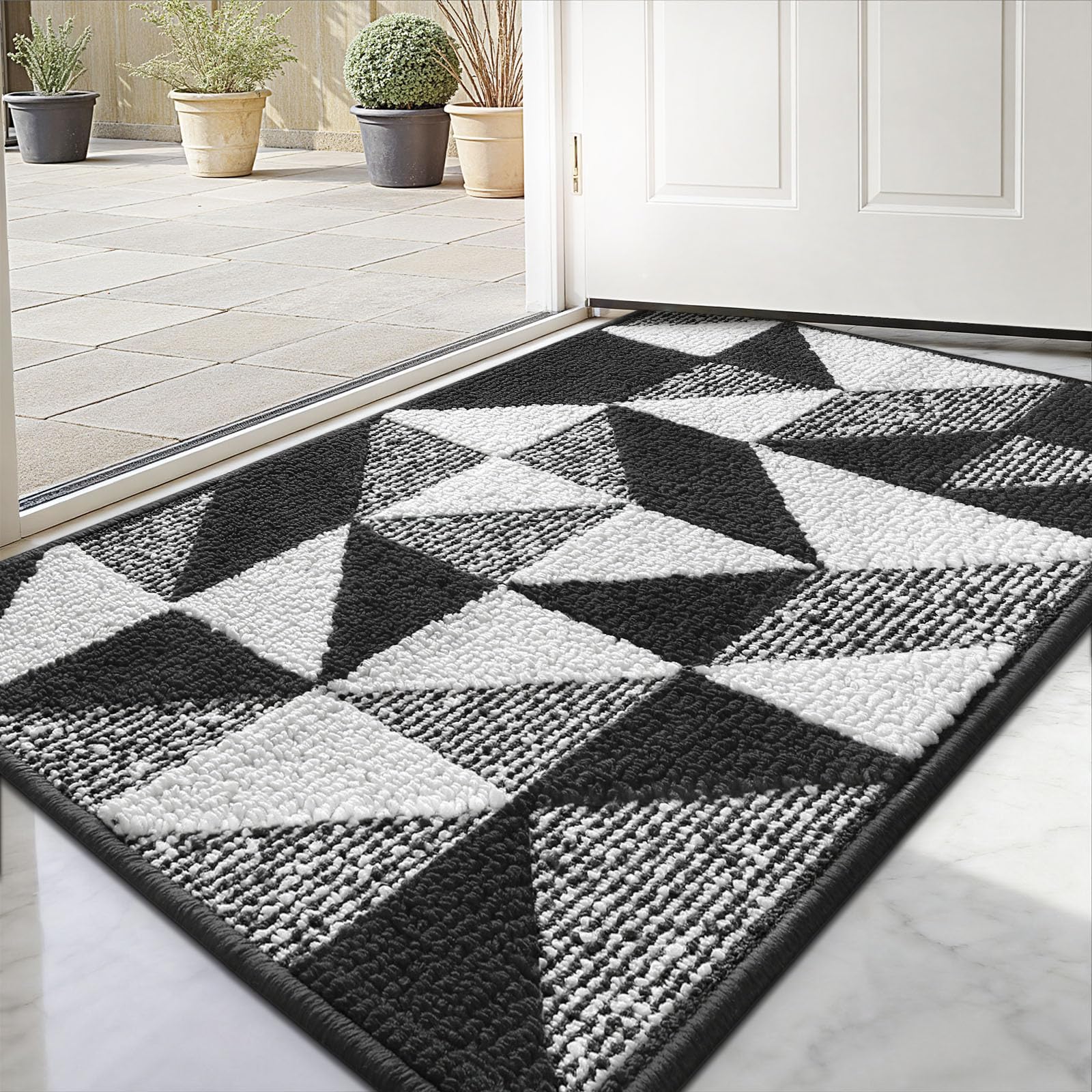 Sour Lemon Door Mat 50x80cm – Washable Non Slip Doormat Indoor, Super Absorbent Dirt Trapper Rug Door Mats for Entrance, Triangle pattern Floor Mat For Front Back Door, Kitchen, Pets