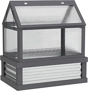Outsunny Raised Garden Bed with Polycarbonate Greenhouse, Wooden Cold Frame Greenhouse, 35.5 x 22.5 x 38.25 inches, Gray