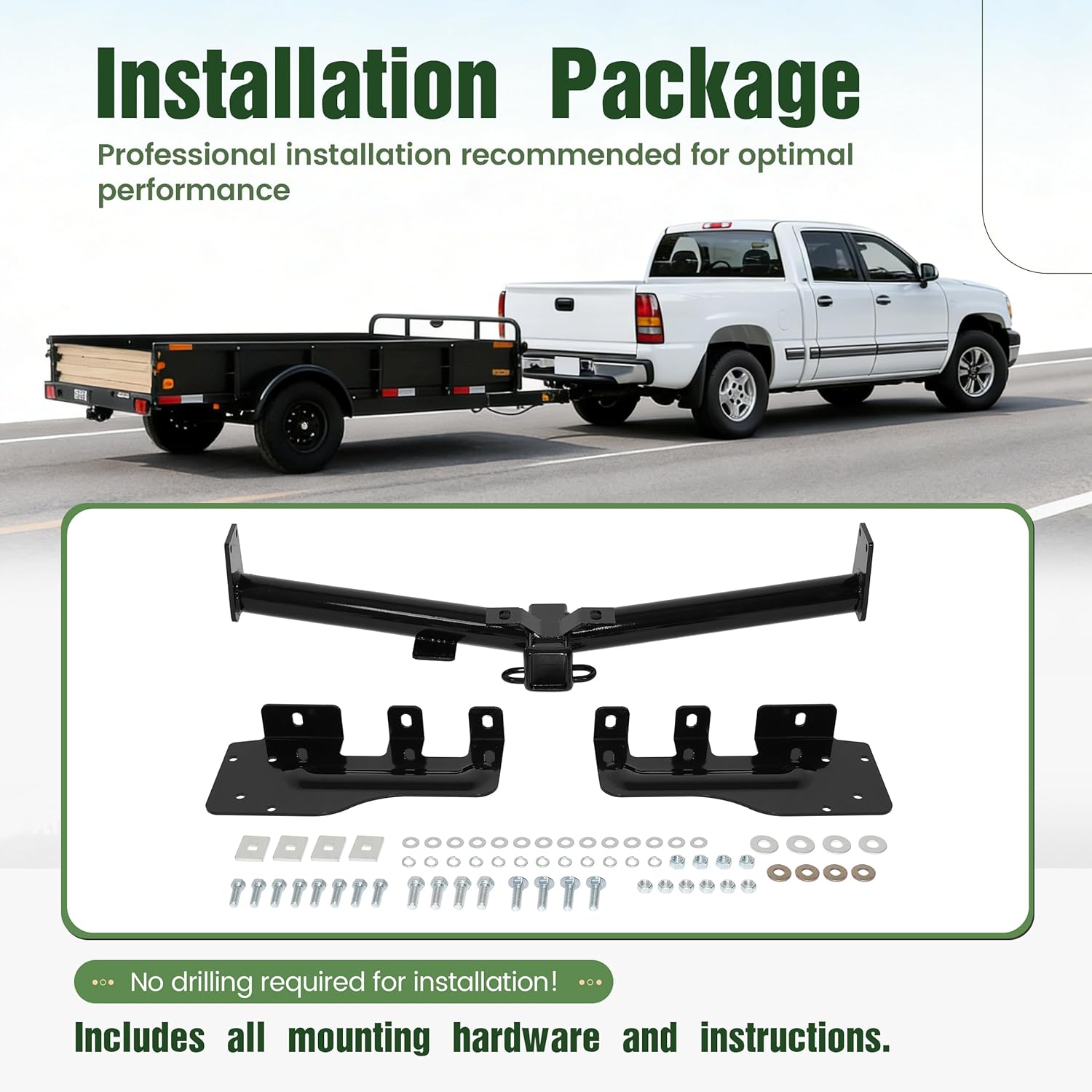 ALMULOO Class 3 Trailer Hitch Compatible with 1999-2013 Chevrolet Silverado GMC Sierra 1500 2" Receiver Black Steel Replacement for 44563
