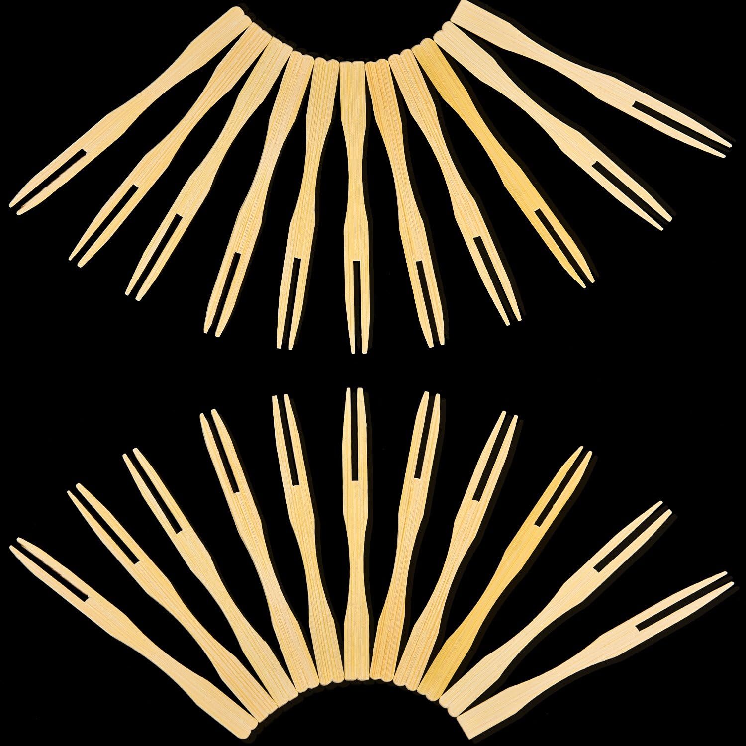 Total Bamboo Forks 3.5 Inches Appetizer Forks Double Prong Appetizer Cocktail Forks Mini Food Blunt End Forks for Banquet Catering Party, 2 Pack 220 Pieces