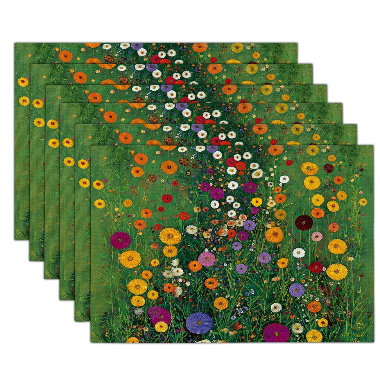 Set de table fleurs sauvages 45x30 cm en tissu lavable pour cuisine verte