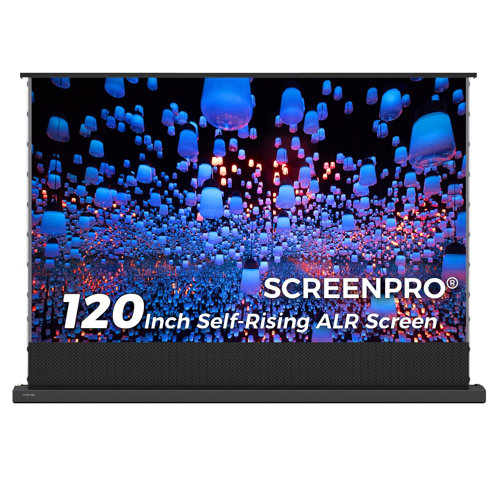 SCREENPRO 120 inch Tensioned Floor Rising Projector Screen, Motorized Pull Up ALR Projector Screen with Remote, 16:9 Electric Home Theater Screen for 4K Projector