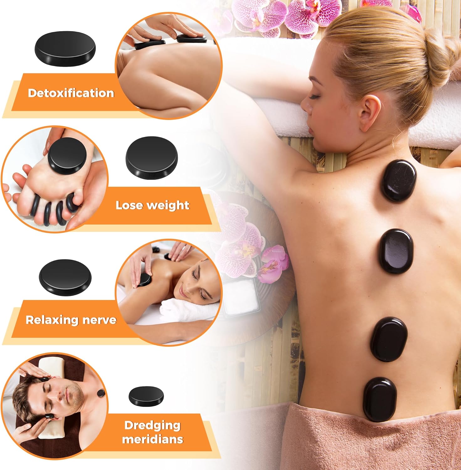 Hot Stone Massage Set, Portable Hot Stones Massage Warmer Kit with Heating Box, Hot Rocks Basalt Stones with Heater for Home Spa Warming Therapy Relaxing (Black, 9 Pcs)