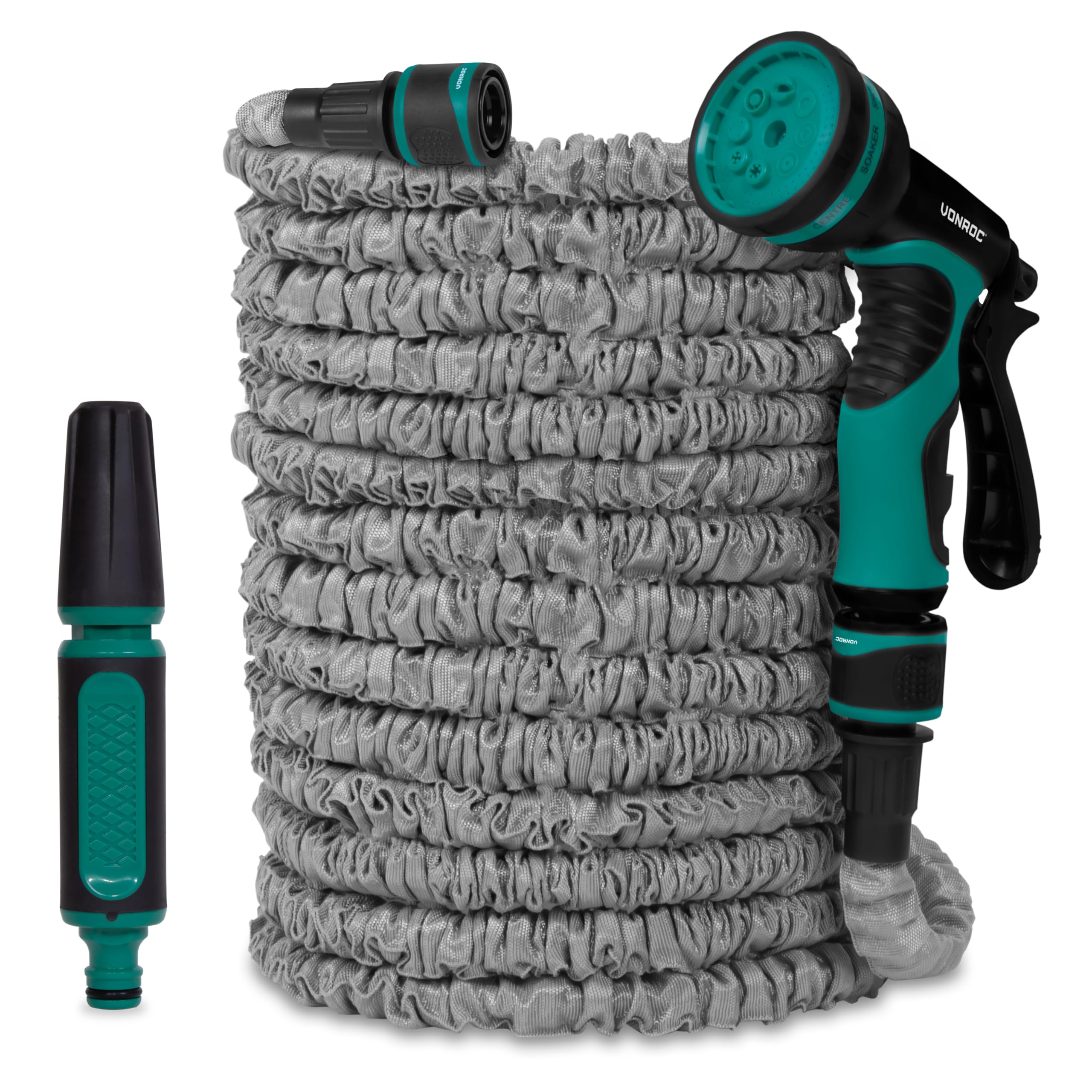 VONROC Tuyau d’Arrosage Flexible 30m – Tuyau d'Arrosage + Support Mural, Buse Réglable et Raccords de Tuyau Avec & Sans Arrêt d'Eau - Tuyau d'Arrosage Extensible Compact, Léger & Jet Puissant
