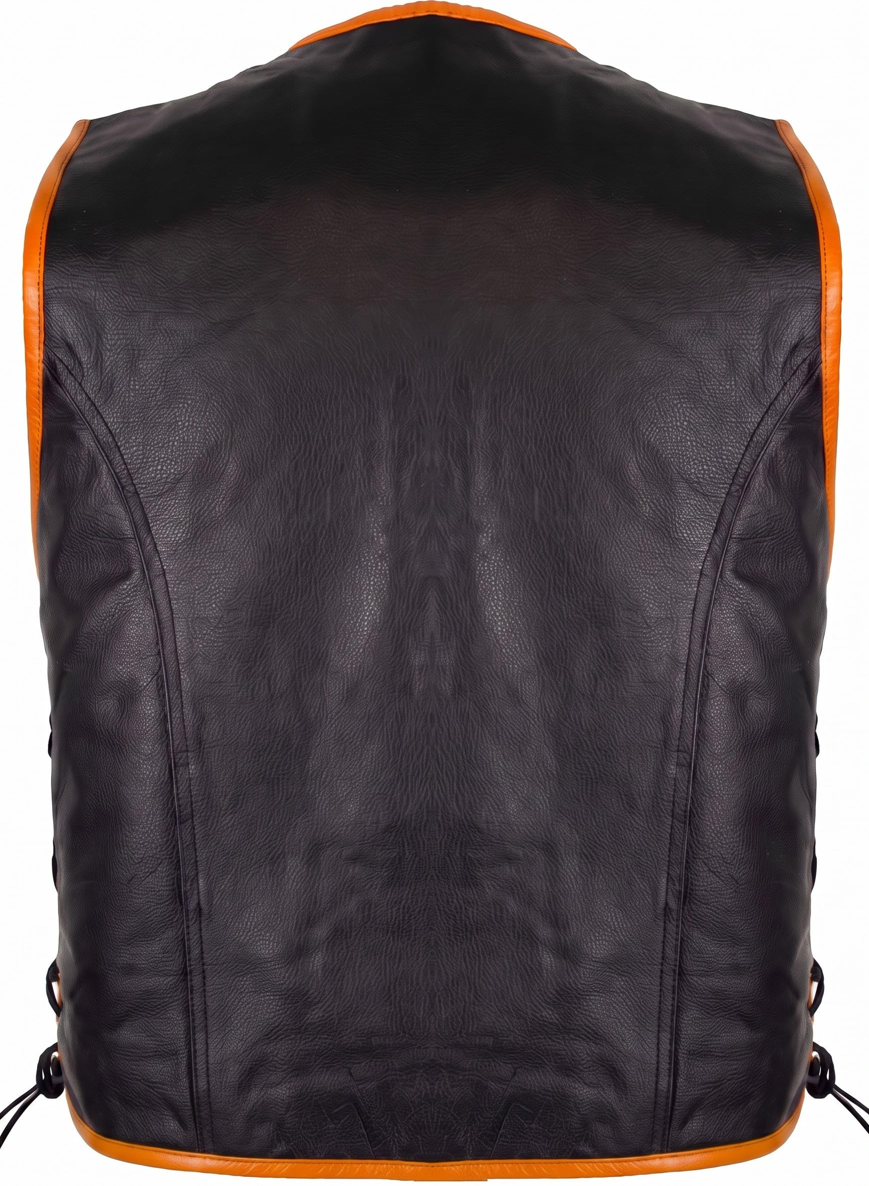 MDM Gilet Giacca Uomo in Pelle nero con i supplementi d'arancio (XL)