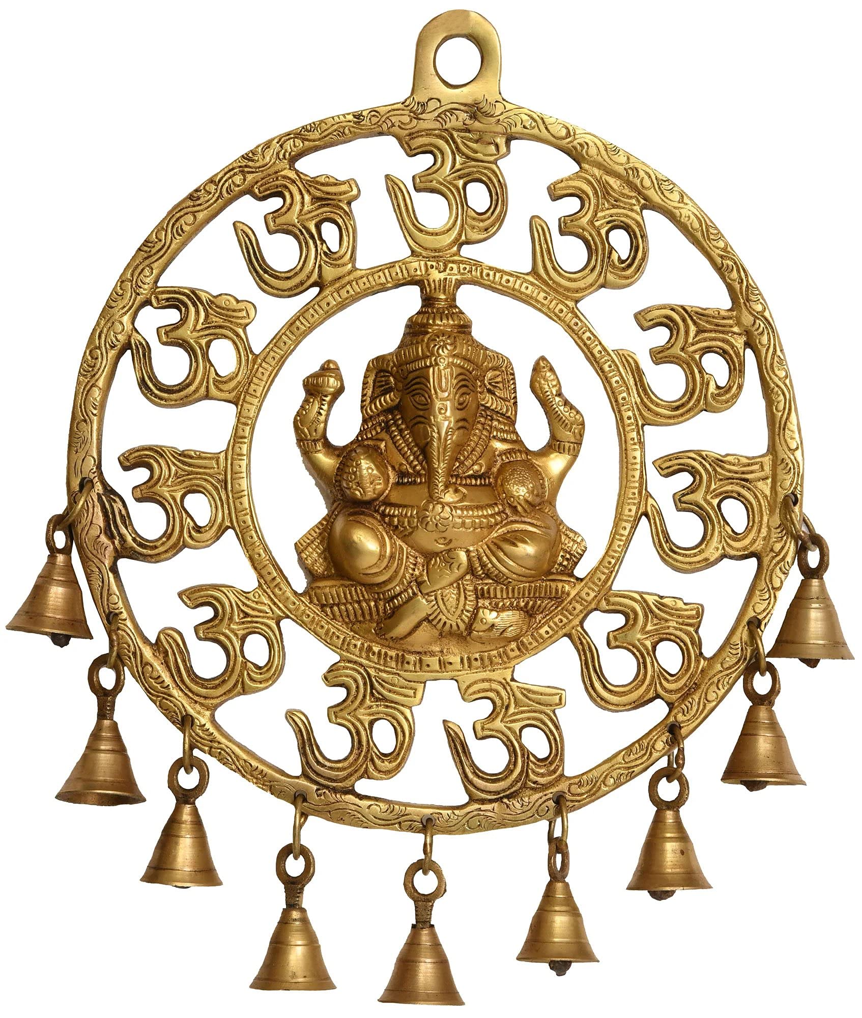 Dattatreya Brass Om Ganesha Wall Hanging Statue, Height 11.3 inch