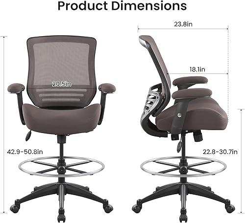 Vista 32 de BOLISS Silla de redacción ergonómica de malla de 400 libras, anillo de pie ajustable grande, reposabrazos ajustable en altura (negro)