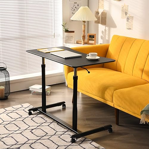 Miniatura 4 de Tangkula Escritorio móvil de pie para computadora, mesa de pie ajustable en altura con 4 ruedas, escritorio de pie compacto con marco de acero, mesa
