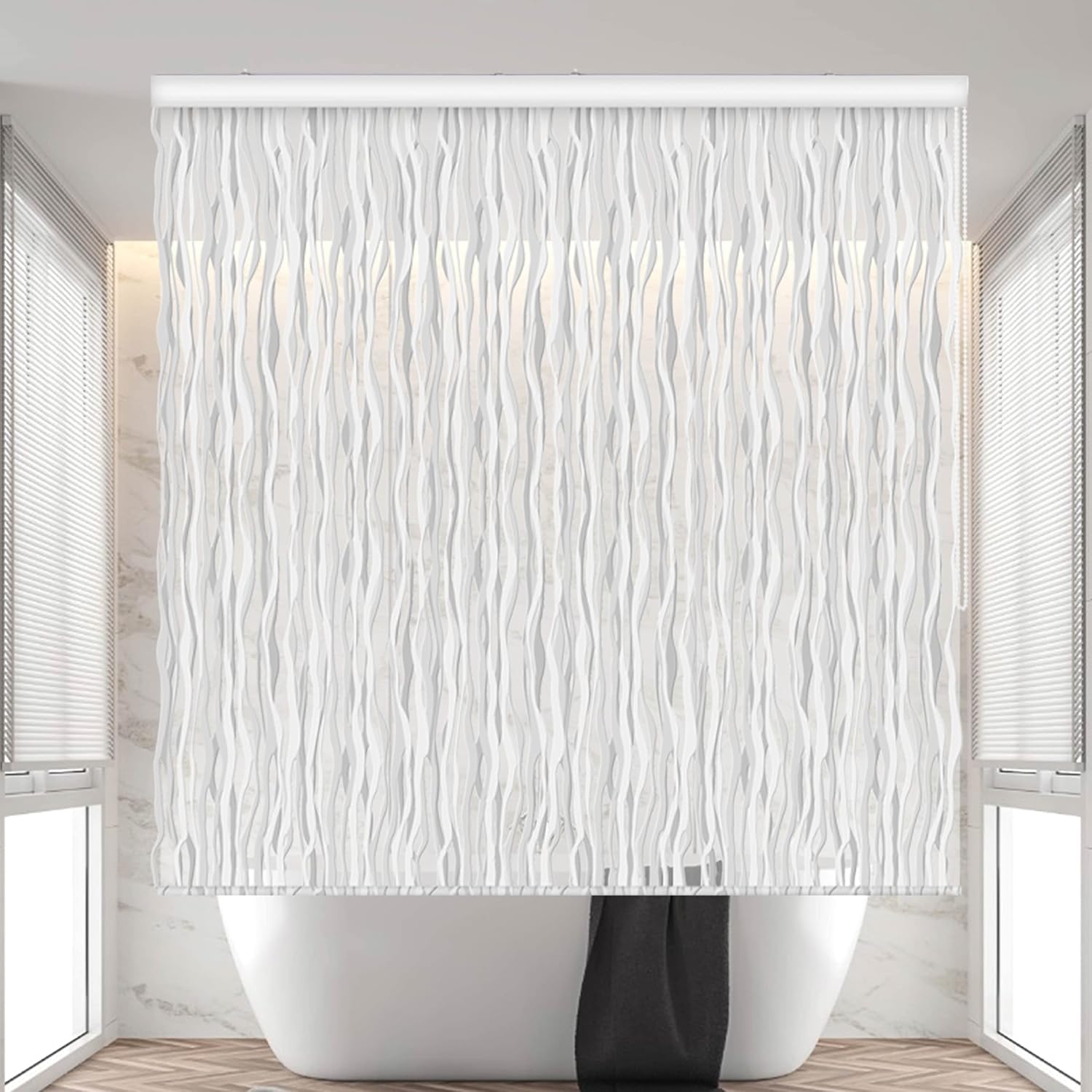 Rollup Shower Curtain for Bathroom. Waterproof, 100% PEVA, Heavy Duty Ceiling Mounted Shower Curtain Roller Blind for Bathtub. No Rods, No Hooks, No Rings! (56x95) (Wave) Rollup Shower Curtain for Bathroom. Waterproof, 100% PEVA, Heavy Duty Ceiling Mounted Shower Curtain Roller Blind for Bathtub. No Rods, No Hooks, No Rings! (56x95) (Wave)
