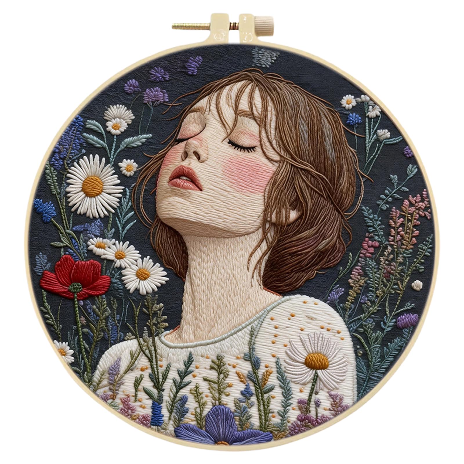 Meadow Girl DIY Stamped Embroidery Kit with Embroidery Hoop Cross Stitch Kit 30x30cm for Beginners Adults Craft Lovers Gift (Meadow Girl)