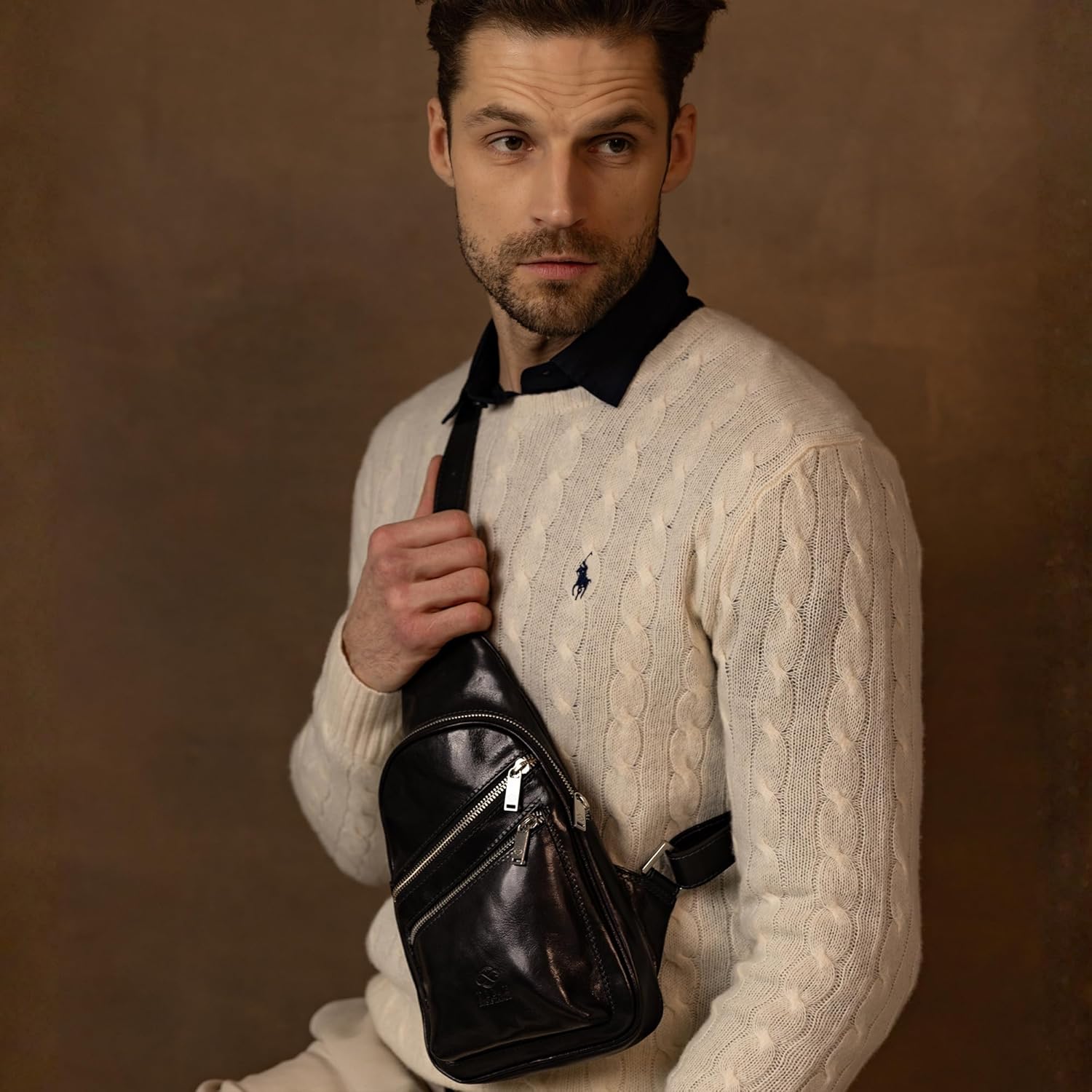 Time Resistance Leather Crossbody Bag - Brown Sling Bag - Messenger Bag for Men and Women - Handmade Shoulder Bag Backpack